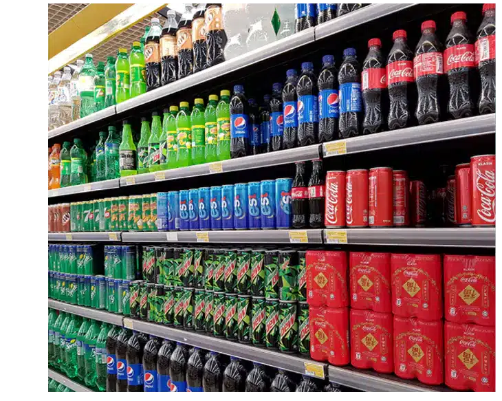 Coca cola displayed in a supermarket.